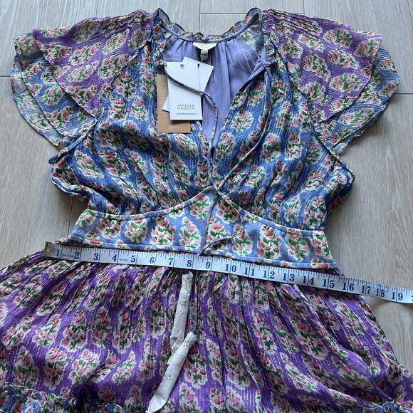 Hemant & Nandita Hera Dress Large Short Sleeve Tiered Georgette Mini - Picture 10 of 16